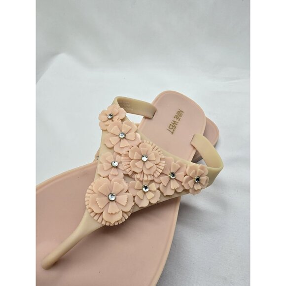 Nine West Pink Flower Embellished Thong Sandals Slip On Flip Flops Size 6 Womens - Picture 12 of 14